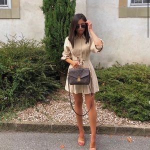 Zara Beige Belted Shirt Dress